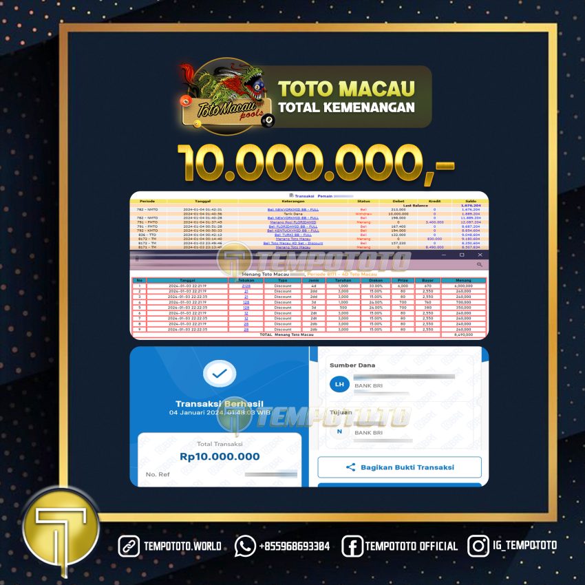 BUKTI JACKPOT TEMPOTOTO TOGEL