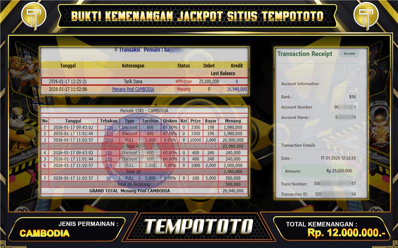PEMBAYARAN TEMPOTOTO TOGEL CAMBODIA